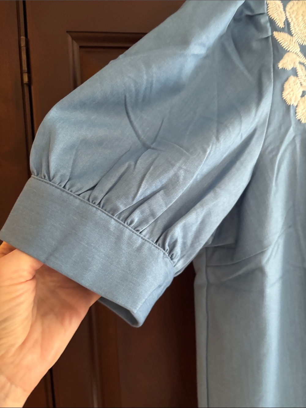 Avara Blue Embroidered Puff-Sleeve Blouse - Picture 3 of 7